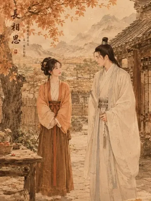 短剧《首辅娇娘》竖版推荐封面，古装女主立于庭院，身后是书生
